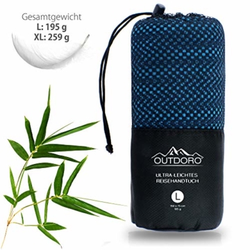 Outdoro Reisehandtuch mit Bambus Kohle Ultra-leicht & saugfähig - komfortabler als Mikrofaser-Handtücher - ideales Sport-Handtuch, Badetuch, Strand-Handtuch, Sauna Towel für Reise & Fitness - 6