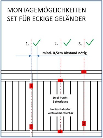 STORM-PROOF - Sonnenschirmhalter für rechteckige Geländer, Schirmstockdurchmesser von 32mm bis 38mm, stabile 2-Punkt-Befestigung komplett aus Stahl - 5