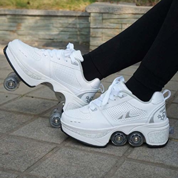 AXYQ Inline-Skate, 2-in-1-Mehrzweckschuhe, Verstellbare Quad-Rollschuh-Stiefel,White-36 - 6