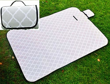 X-Labor Waschbar Baumwolle Leinen Picknick Decke 200x150 cm XXL mit wasserdichter PEVA Unterseite Wärmeisoliert Stranddecke Campingdecke Grau Welle - 1