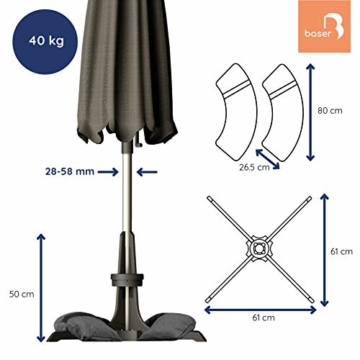 Baser Sonnenschirmständer mit befüllbarer Sandsäcken 30 kg/40 kg/50 kg. Alternativ zum Granit Sonnenschirmständer mit Rollen. Befüllbar Sonnenschirm Schirmständer mit Tragegriff (40 KG, Dunkelgrau) - 3