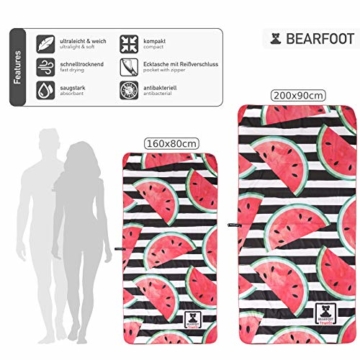 BEARFOOT Mikrofaser Handtuch mit Tasche | schnelltrocknende Handtücher - Microfaser Saunatuch, XXL Strandtuch, Badetuch groß, Reisehandtuch | Reise, Strand, Sauna (Wassermelone 200x90) - 5