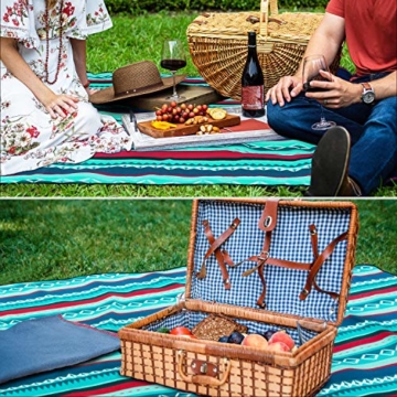 femor 200 x 300 cm Picknickdecke XXL Picknick-Matte Outdoor wasserdichte sanddichte Stranddecke tolle Fleece wärmeisoliert mit Tragegriff (Grün) - 3