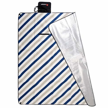 meteor Picknickdecke Stranddecke wasserdichte sanddichte tolle Picknick-Matte Fleece Draussen Decken Camping-Decke Strand-Matte Thermo isoliert Liegematte, blau-grau-weiße Streifen, XXL / 200x200 - 7