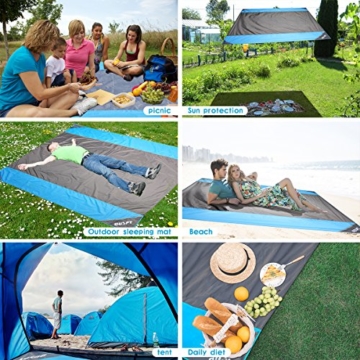 OUSPT Picknickdecke 210 x 200 cm, Stranddecke wasserdichte, Sandabweisende Campingdecke 4 Befestigung Ecken, Ultraleicht kompakt Wasserdicht und sandabweisend (Grau) - 5