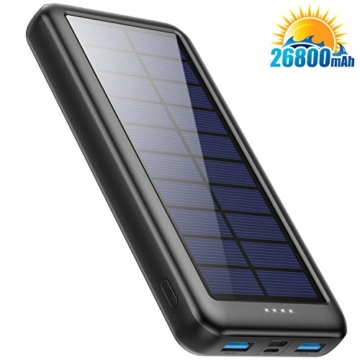 Trswyop Solar Powerbank 26800mAh, Solar Ladegerät 【3 Eingang mit Type C】 Power Bank USB-C Hohe Kapazitat Externer Akku mit 2 Ausgängen Tragbares Solar Akkupack für iPhone,iPad, Samsung, Huawei mehr - 1