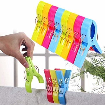 Voarge 8 Stück Handtuchklammer Strandtuchklammer Plastik 4 Farben Clips Groß Kleider Trocknen Klammer für Wäsche, Strandtuch, Badetuch, Teppich etc - 4