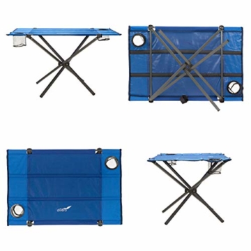 Divero Campingtisch Falt-Tisch faltbar mit Getränkehalter und Transport-Tasche – Polyester Aluminium – Farbe: Rahmen hellgrau - Bespannung blau - 6