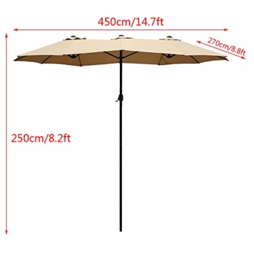 LYBC Gartenschirm Terrassenschirm Kurbelschirm im Freien mit Kurbel Lüftungsschlitze,Großen Doppelsonnenschirm,12 Stabilen Stahlrippen,450x270cm - 9