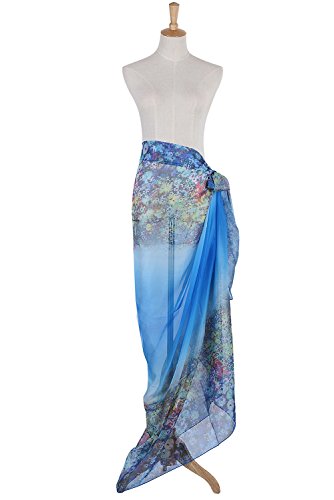 PB-SOAR XXL Mode Damen Sarong Pareo Strandtuch Wickelrock Wickeltuch Schal Halstuch mit Blumenmuster (Blau) - 6