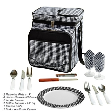 Picknick at Ascot Isolierter Picknickkorb/Kühler, komplett ausgestattet mit Service für 2 Personen, Blumenmuster 2 Person Houndstooth - 4