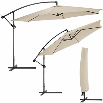 TecTake 800033 Sonnenschirm Ampelschirm mit Gestell + UV Schutz 350cm + Schutzhülle - Diverse Farben - (Beige | Nr. 400622) - 2