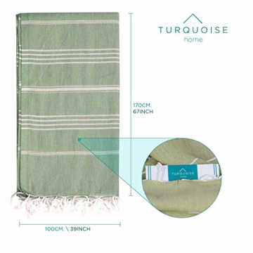 Turquoise Home - Großes türkisches Pestemal Badetuch – Hamamtuch – XXL-Badetuch 175 x 100 cm – Saunatuch (olivgrün, 1) - 4