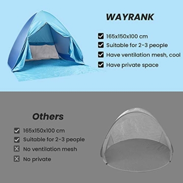 Wayrank Strandmuschel mit Reißverschluss-Türvorhang, Pop Up Strandzelt Wasserdich für Camping Picknick Strand Garten Outdoor - 3