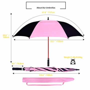 ZOMAKE 157cm Automatische Öffnen Golf Schirme Extra große Übergroß Doppelt Überdachung Belüftet Winddicht wasserdichte Stock Regenschirme (Schwarz/Rosa) - 3