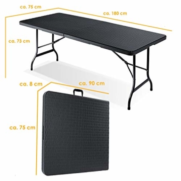 KESSER® Buffettisch Tisch klappbar Kunststoff 180x75 cm Rattan Optik Campingtisch Partytisch Klapptisch Gartentisch für Garten Terrasse und Balkon zusammenklappbar 6 Personen ink. Tragegriff Anthrazit - 3