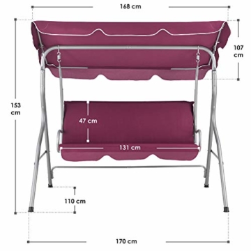 ArtLife Hollywoodschaukel 3-Sitzer mit Dach & Sitzauflage – Gartenschaukel 200 kg belastbar – Schaukelbank für Garten & Terrasse - rot - 5