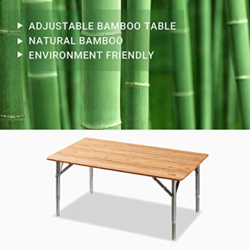 ATEPA Bamboo Klapptisch 4 Falten Tisch Mit 2 Verstellbaren Höhen Leichte Beine aus Aluminiumlegierung Anti UV Beschichtung mit Tragetasche für 2 bis 6 Personen Camping Garden - 2