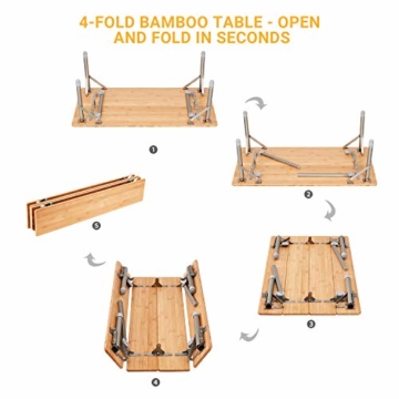 ATEPA Bamboo Klapptisch 4 Falten Tisch Mit 2 Verstellbaren Höhen Leichte Beine aus Aluminiumlegierung Anti UV Beschichtung mit Tragetasche für 2 bis 6 Personen Camping Garden - 4