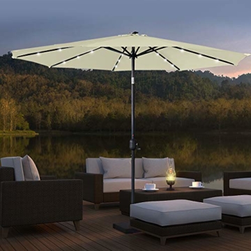 Aufun Sonnenschirm 300cm mit kurbel und Solarbetriebene Weiß LED UV Schutz Neigbar 40+ - Beige Alu Balkon Terrassenschirm Marktschirm Gartenschirm (Beige) - 8