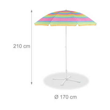 Relaxdays Strandschirm gestreift, höhenverstellbarer Sonnenschirm, Gartenschirm mit 50+ UV-Schutz, HD 210 x 170 cm, bunt - 6
