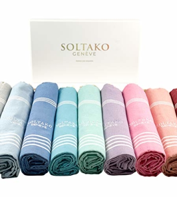 SOLTAKO XXL 2X Fouta Strandtuch Handtuch Saunatuch Badetuch Hamamtuch Yoga Decke Pestemal in Jade & Koralle Farben als 2er Geschenkset extra groß, 100 x 200 cm - 6