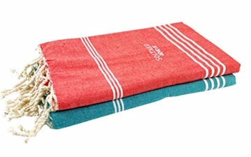 SOLTAKO XXL 2X Fouta Strandtuch Handtuch Saunatuch Badetuch Hamamtuch Yoga Decke Pestemal in Jade & Koralle Farben als 2er Geschenkset extra groß, 100 x 200 cm - 3