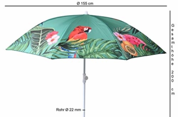 Sonnenschirm UV-Schutz 40+ Strandschirm Balkonschirm Schirm grün bunt mit Papagei tropisch Ø 155 cm - 4