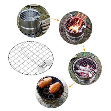 TOMSHOO Holzofen Tragbar Hobo Ofen Campingkocher Holzvergaser Klapp und Winddicht Kompakt Edelstahl Herd für Outdoor Camping Picknick BBQ - 4