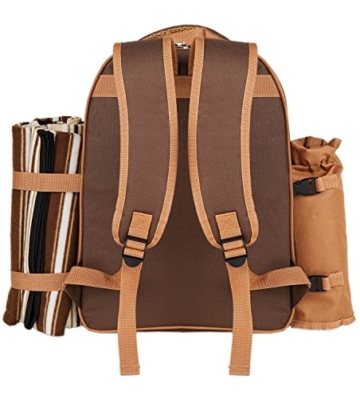 apollo walker Picknick-Rucksack für 4 Personen mit Kühlfach, abnehmbarem Flaschen-/Weinhalter, Fleece-Decke, Teller und Besteck-Set, perfekt für Outdoor, Sport, Wandern, Camping, Grillen (Kaffee) - 3