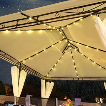 Luxus LED - Pavillon 3x4m Minzo - inkl. Seitenwände mit LED Beleuchtung + Solarmodul Designer Gartenpavillon optional mit Moskitonetz Gartenzelt Partyzelt (mit Moskitonetz, anthrazit) - 2