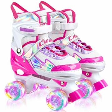 AILUKI Rollschuhe für Kinder,Verstellbar Roller Skates für Anfänger,mit Leuchtenden Rädern Bequem und atmungsaktiv Quad Skates für Mädchen Jungen, Jugendliche Größenverstellbare M - 1