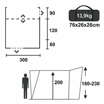 yourGEAR Busvorzelt Rimini 300 Reisevorzelt für Bus & Van inkl. Zeltboden Auto Tunnelzelt UV 50+ Schutz freistehend wasserdicht 5000 mm - 2