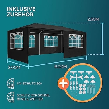 CASARIA® Pavillon 3x6m UV-Schutz 18m² Dachösen Wasserabweisend 6 Seitenteile Stabil Festival Festzelt Partyzelt Fenster Gartenzelt Anthrazit - 8