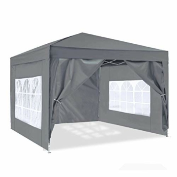 ISE 3x3m Garten Faltpavillon Pavillon inkl.Tragtasche,Gartenzelt,UV-Schutz 50+ mit 4 seitenteilen für Garten,Grau - 1