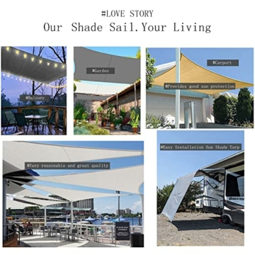 LOVE STORY Sonnensegel Wasserdicht 4x4m Quadrat PES Polyester Sonnenschutz Windschutz Balkon Terrasse 95% UV-Schut,für Balkon Garten,Anthrazit - 5
