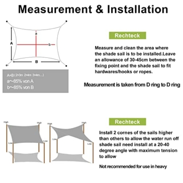 LOVE STORY Sonnensegel Wasserdicht 4x4m Quadrat PES Polyester Sonnenschutz Windschutz Balkon Terrasse 95% UV-Schut,für Balkon Garten,Anthrazit - 6