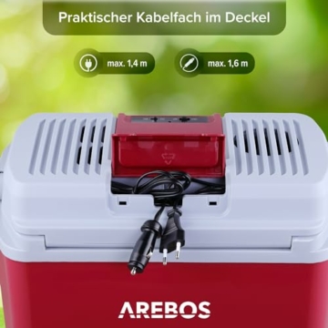 Arebos 20 Liter Kühlbox | zum Kühlen und Warmhalten | Mini Kühlschrank | Thermo-elektrische Kühlbox | mit ECO Modus | 12/230 V für Auto und Steckdose | elektrische Kühlbox | Rot - 6