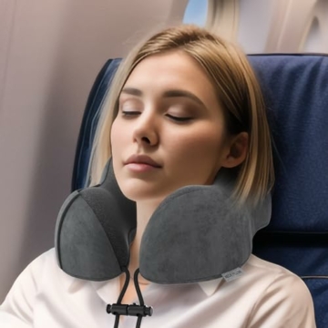 Nackenkissen Flugzeug, Reisekissen Auto Travel Pillow aus Memory Foam mit samtweichem Bezug, Nackenhörnchen Erwachsene für Reisen, Camping, Büro und Haus (Dunkelgrau) - 3