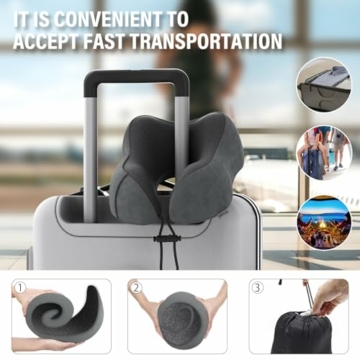 Nackenkissen Flugzeug, Reisekissen Auto Travel Pillow aus Memory Foam mit samtweichem Bezug, Nackenhörnchen Erwachsene für Reisen, Camping, Büro und Haus (Dunkelgrau) - 4