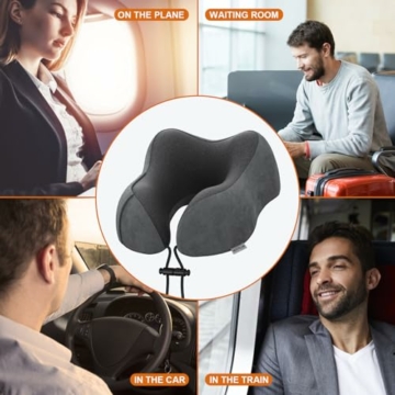 Nackenkissen Flugzeug, Reisekissen Auto Travel Pillow aus Memory Foam mit samtweichem Bezug, Nackenhörnchen Erwachsene für Reisen, Camping, Büro und Haus (Dunkelgrau) - 6